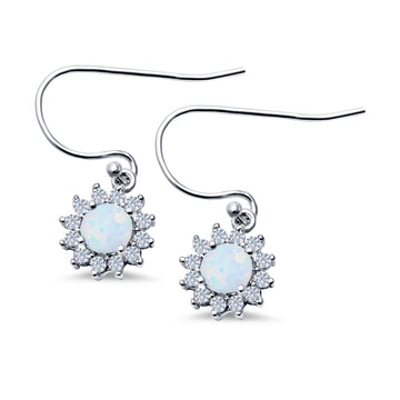 Drop Dangle Round Lab Created White Opal Earrings 925 Sterling Silver